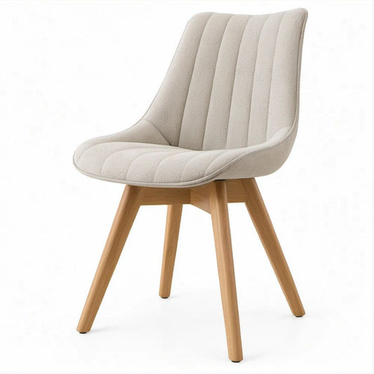 Gepolsterter Esszimmerstuhl Beige/Natur mit Bouclé-Bezug und Eichenholzbeinen, 49 x 60 x 84 cm