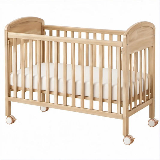 Babybett aus massivem Buchenholz mit Rollen, Natur, 120 × 60 cm
