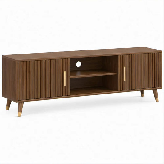 TV-Lowboard im Mid-Century-Stil, Walnussbraun/Goldfarben, 160 x 40 x 60 cm