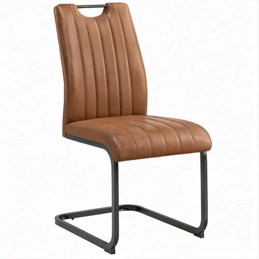 Brauner Freischwinger mit PU-Kunstleder und schwarzem Stahlgestell, 45 × 60 × 100 cm