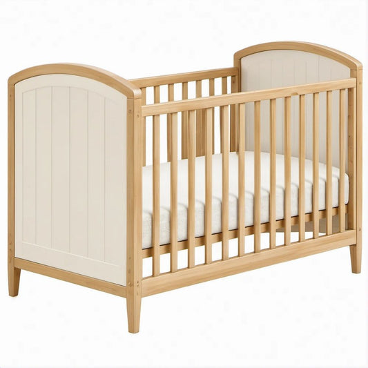 Baby-Gitterbett aus Kiefernholz und MDF, Naturkiefer/Weiss, Liegefläche 120 x 60 cm